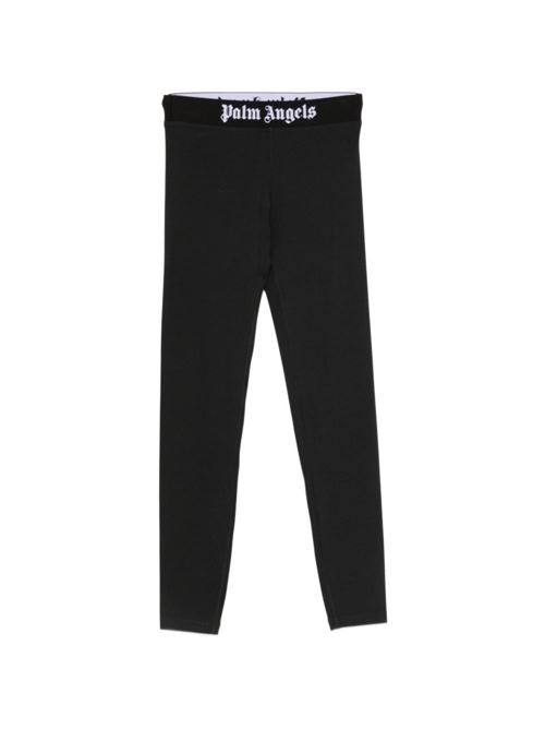 Leggings Palm Angels da donna neri con logo bianco PALM ANGELS | PAWVK002FB0011010